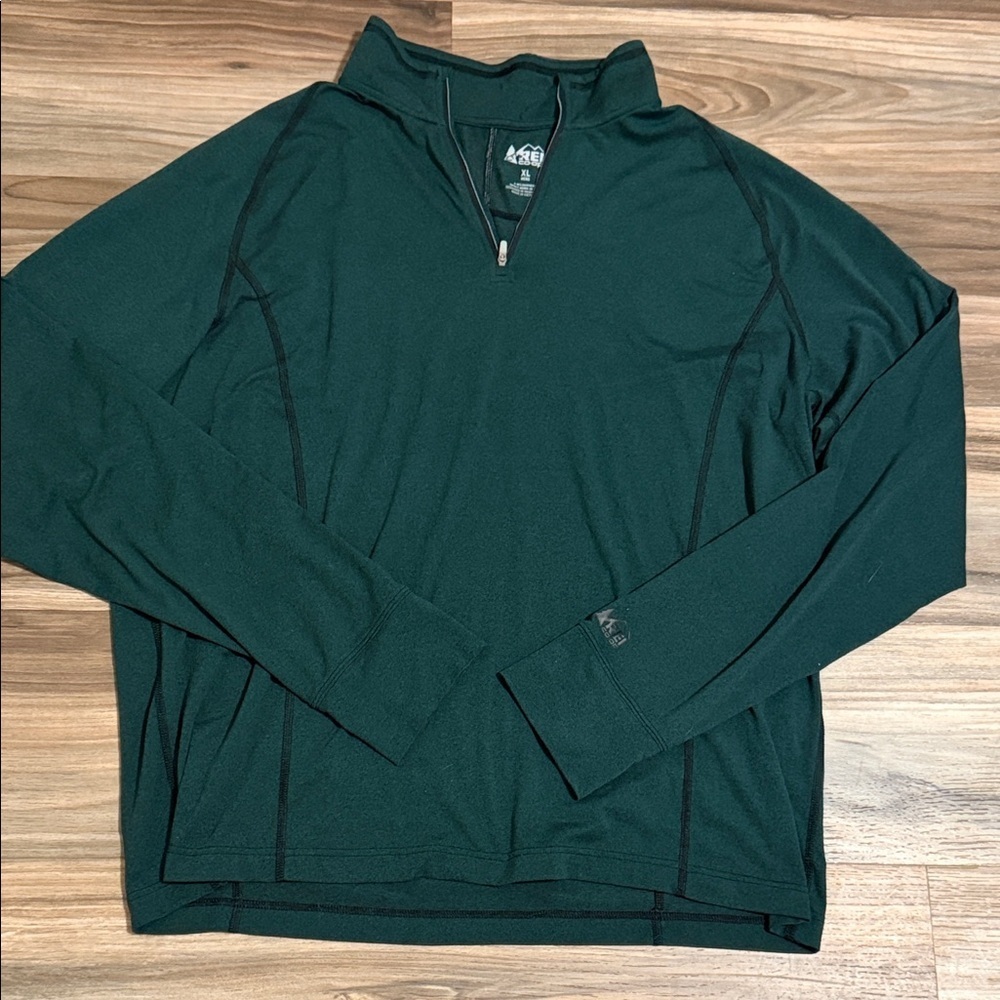 REI Co Op Mens XL Green 1/4 Zip Pullover Long Sleeve Performance Shirt Hiking